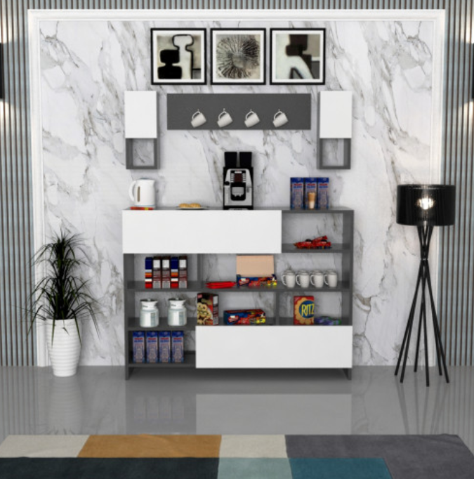 ركن قهوة ودرن ابيض ورمادي