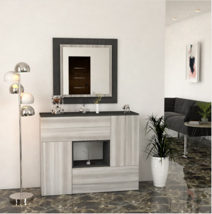 مدخل ومرايا ابيض ورمادي