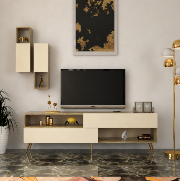 طاولة تلفزيون مودرن بني وبيج