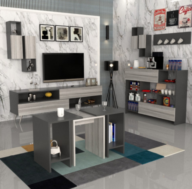 طقم طاولات ابيض ورمادي