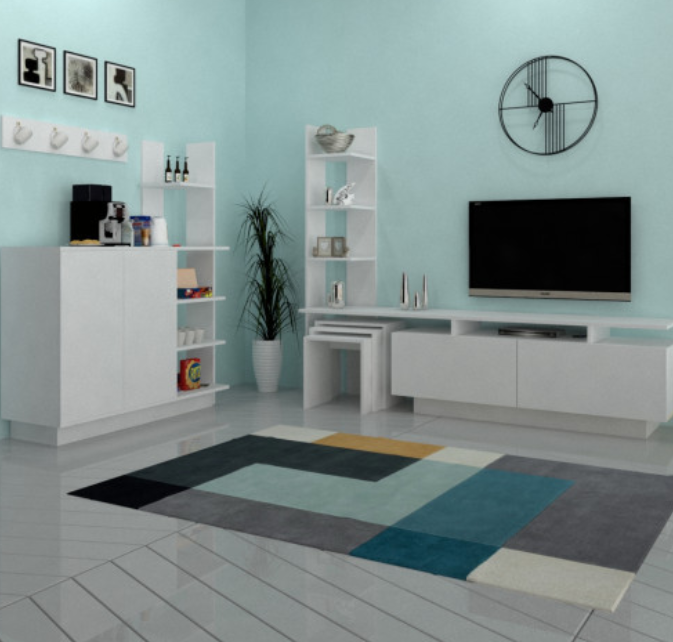 طقم طاولات ابيض ورمادي